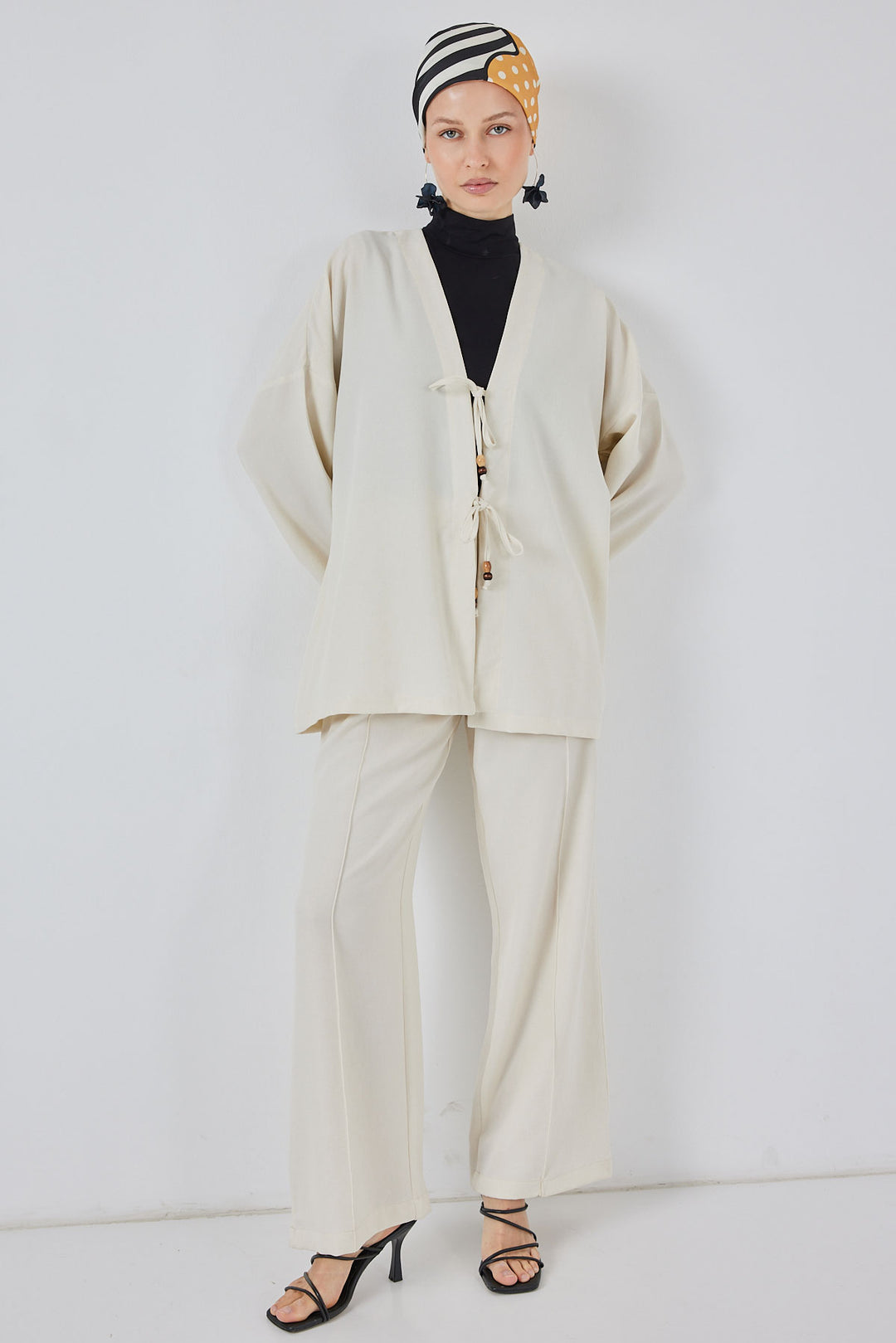 BGD Women Women's Linen Kimono Set 6727 - Ecru - Los Angeles