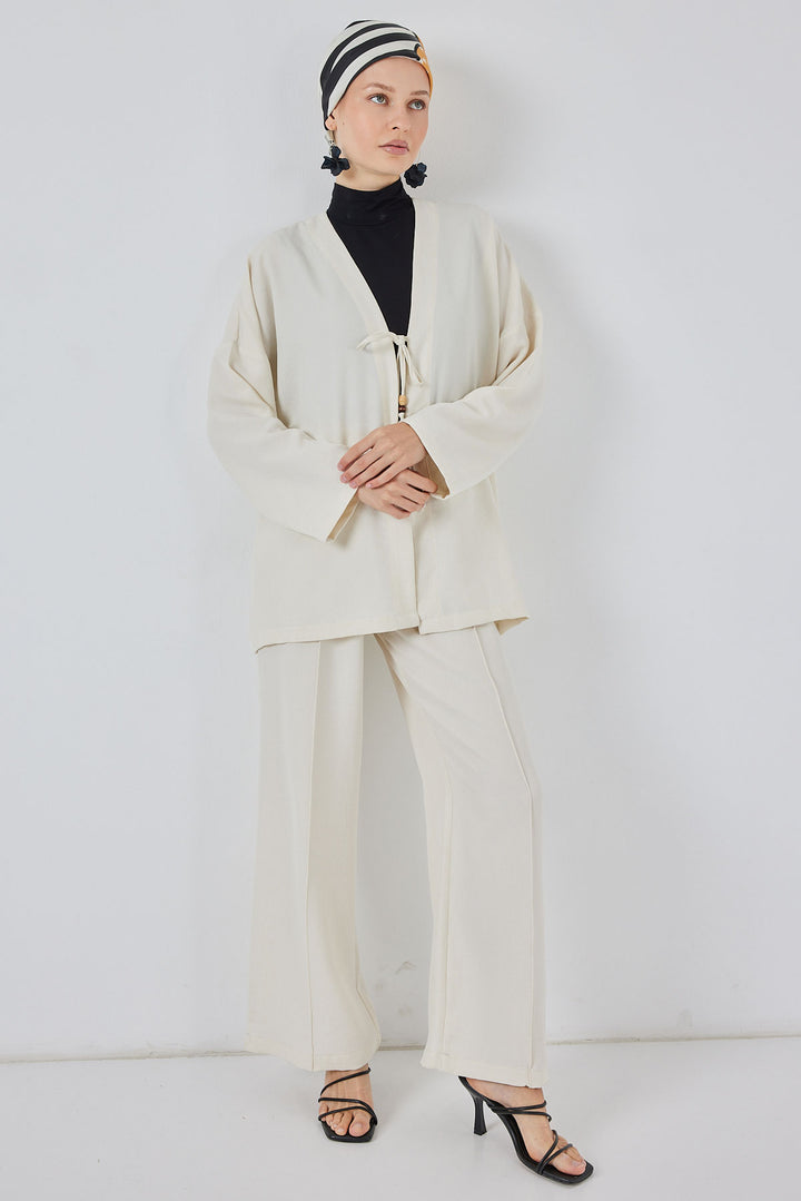 BGD Women Women's Linen Kimono Set 6727 - Ecru - Los Angeles