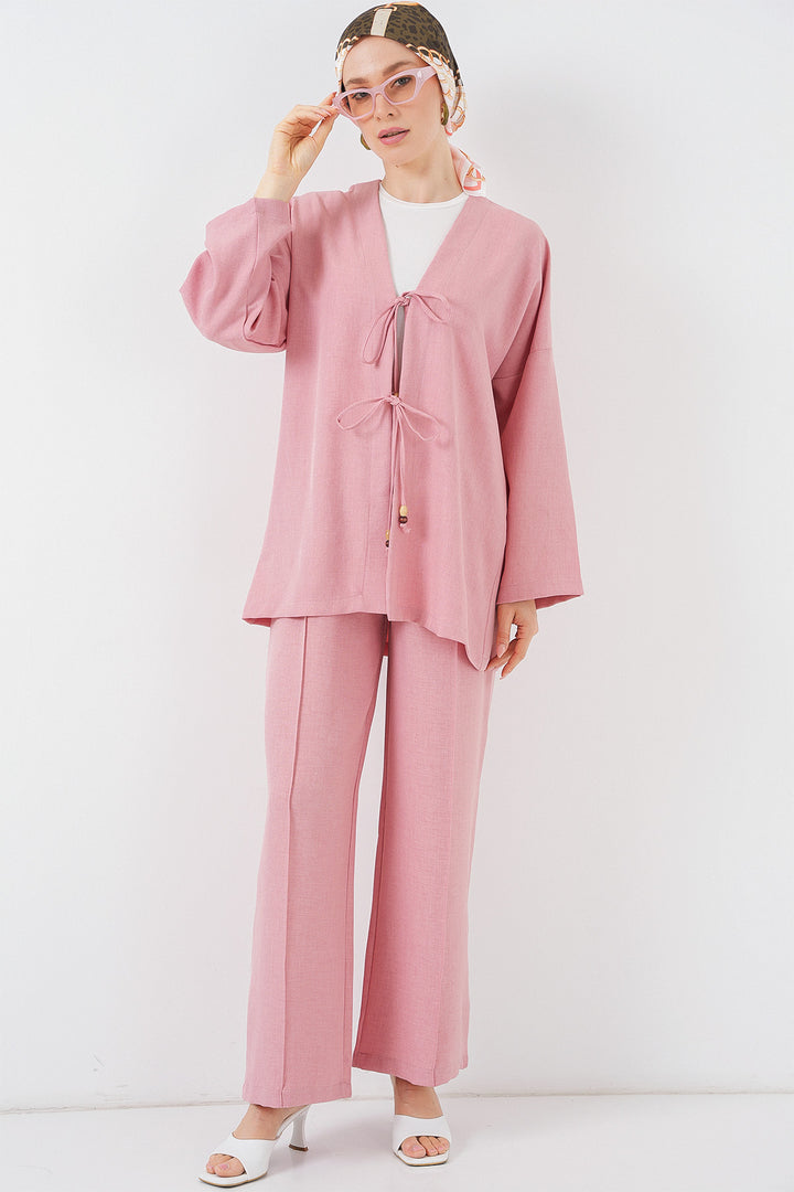 BGD Women Women's Linen Kimono Set 6727 - Rose Pink - San Germán