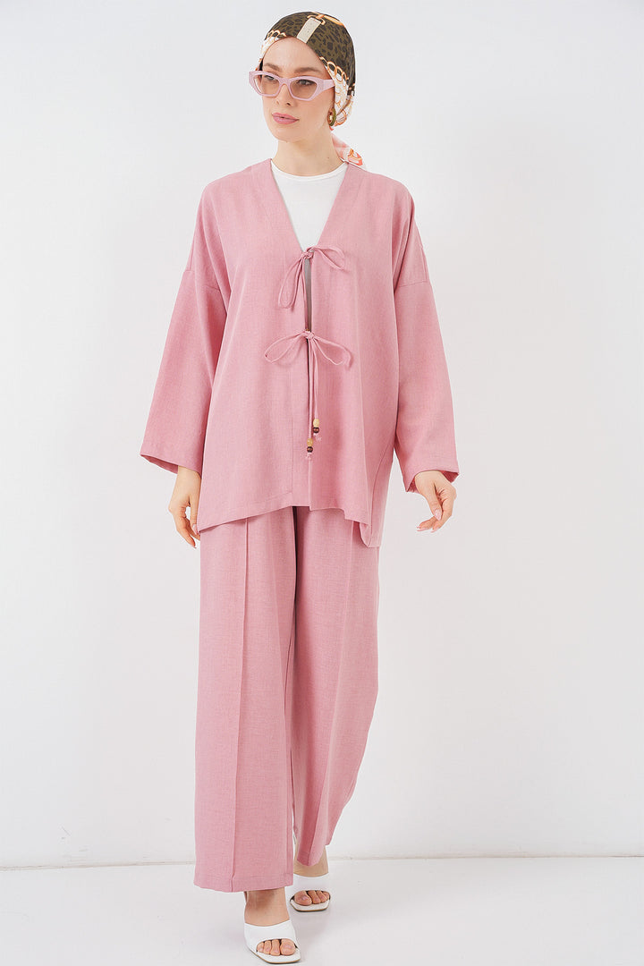 BGD Women Women's Linen Kimono Set 6727 - Rose Pink - San Germán