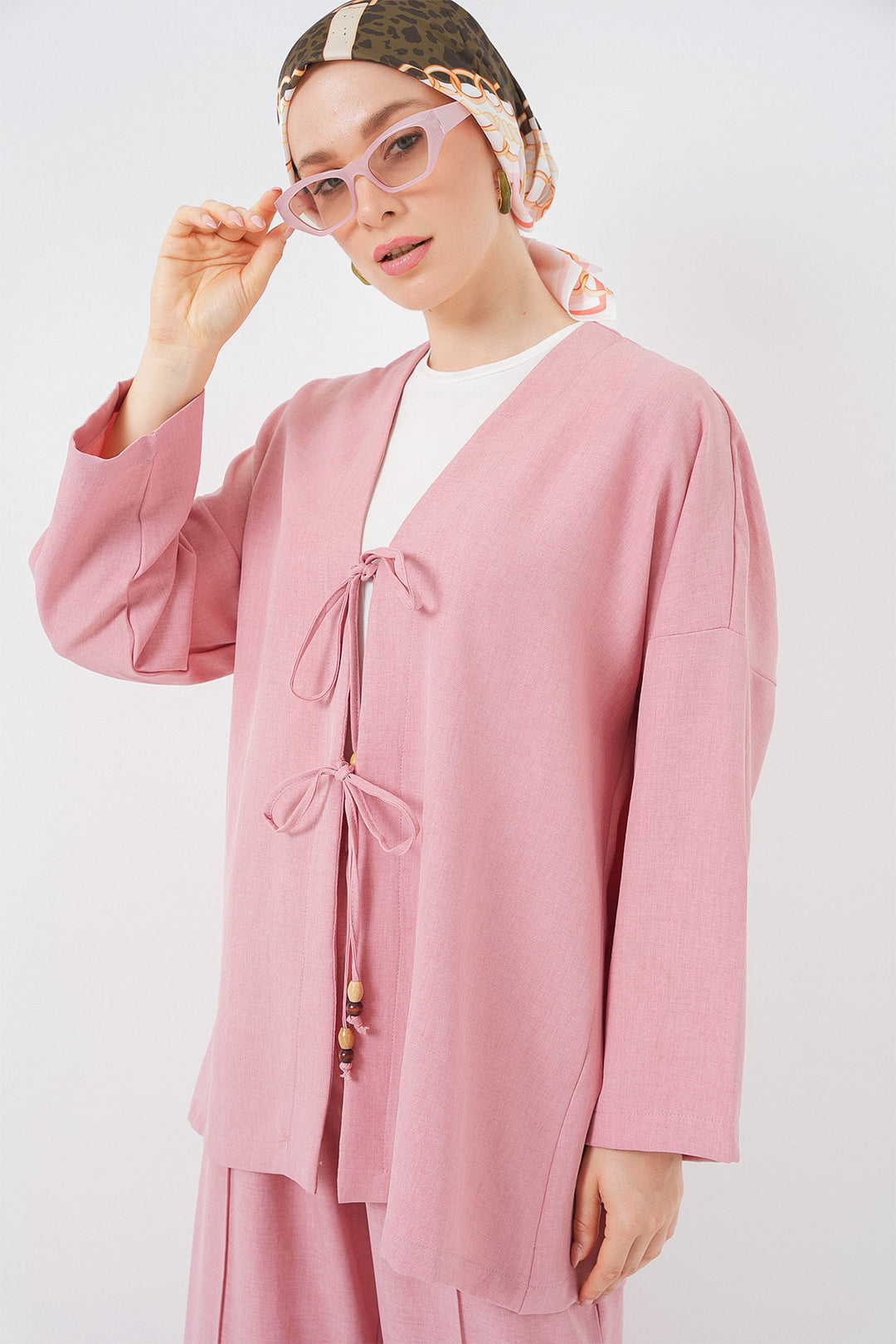 BGD Women Women's Linen Kimono Set 6727 - Rose Pink - San Germán