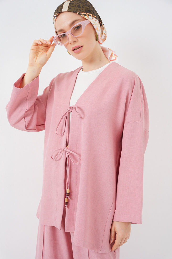 BGD Women Women's Linen Kimono Set 6727 - Rose Pink - San Germán