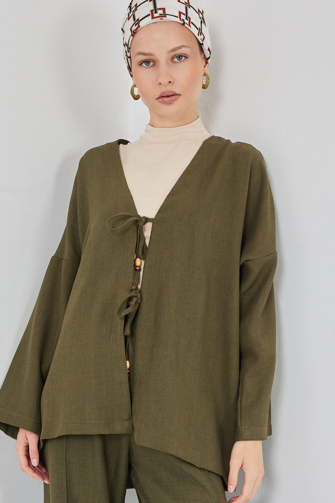 BGD Women Kadın Keten Kimono İkili Takım 6727 - Haki - Oakland