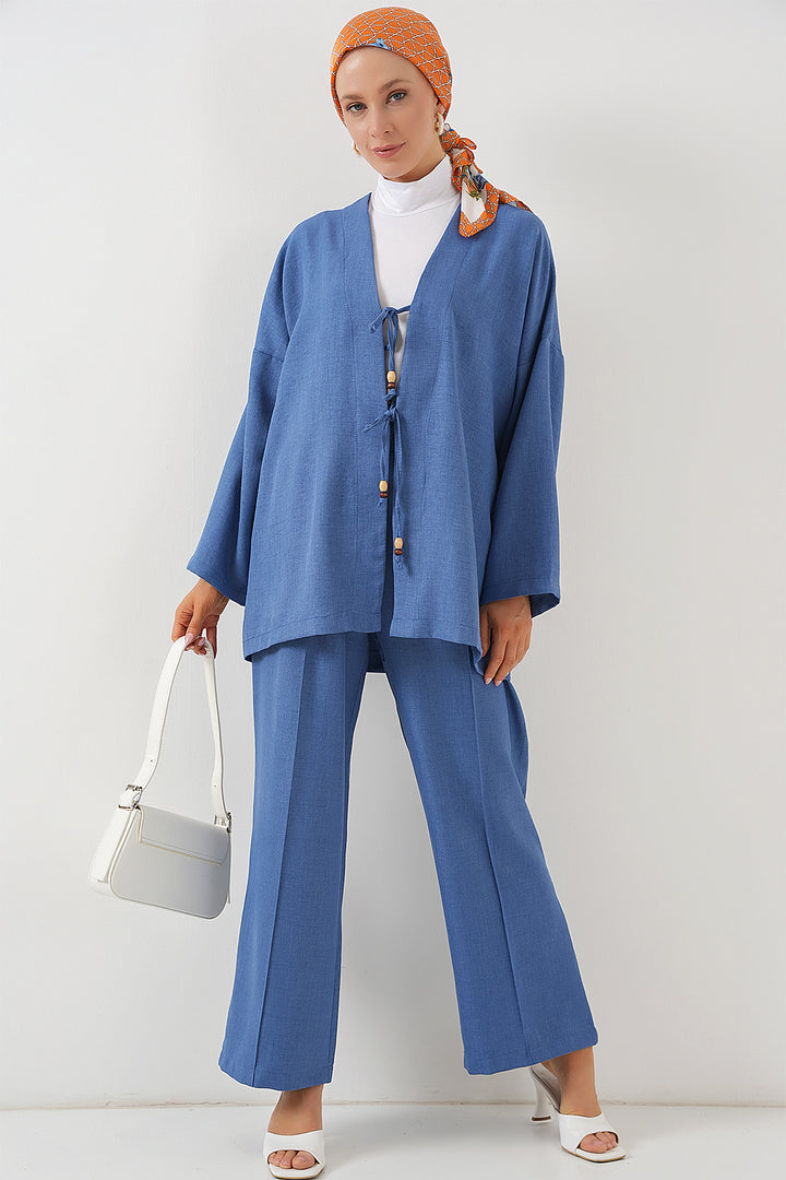 BGD Women Women's Linen Kimono Set 6727 - Indigo - Mesa