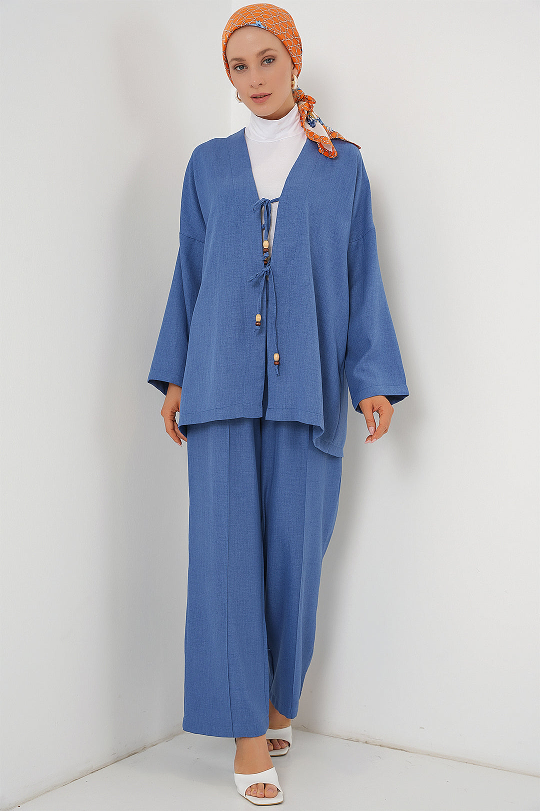 BGD Women Women's Linen Kimono Set 6727 - Indigo - Mesa
