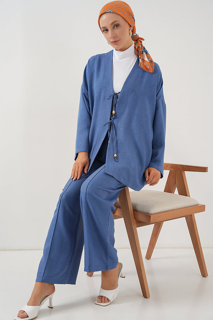 BGD Women Women's Linen Kimono Set 6727 - Indigo - Mesa