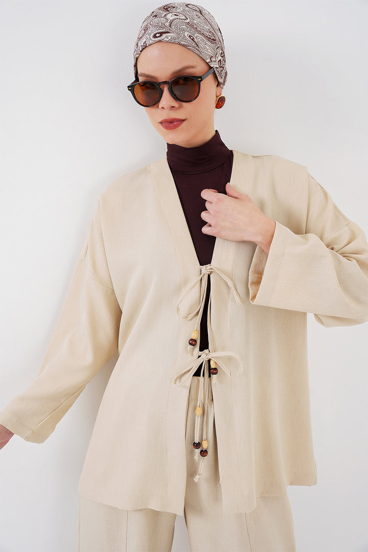 BGD Women Women's Linen Kimono Set 6727 - Cream - Mixquiahuala de Juarez