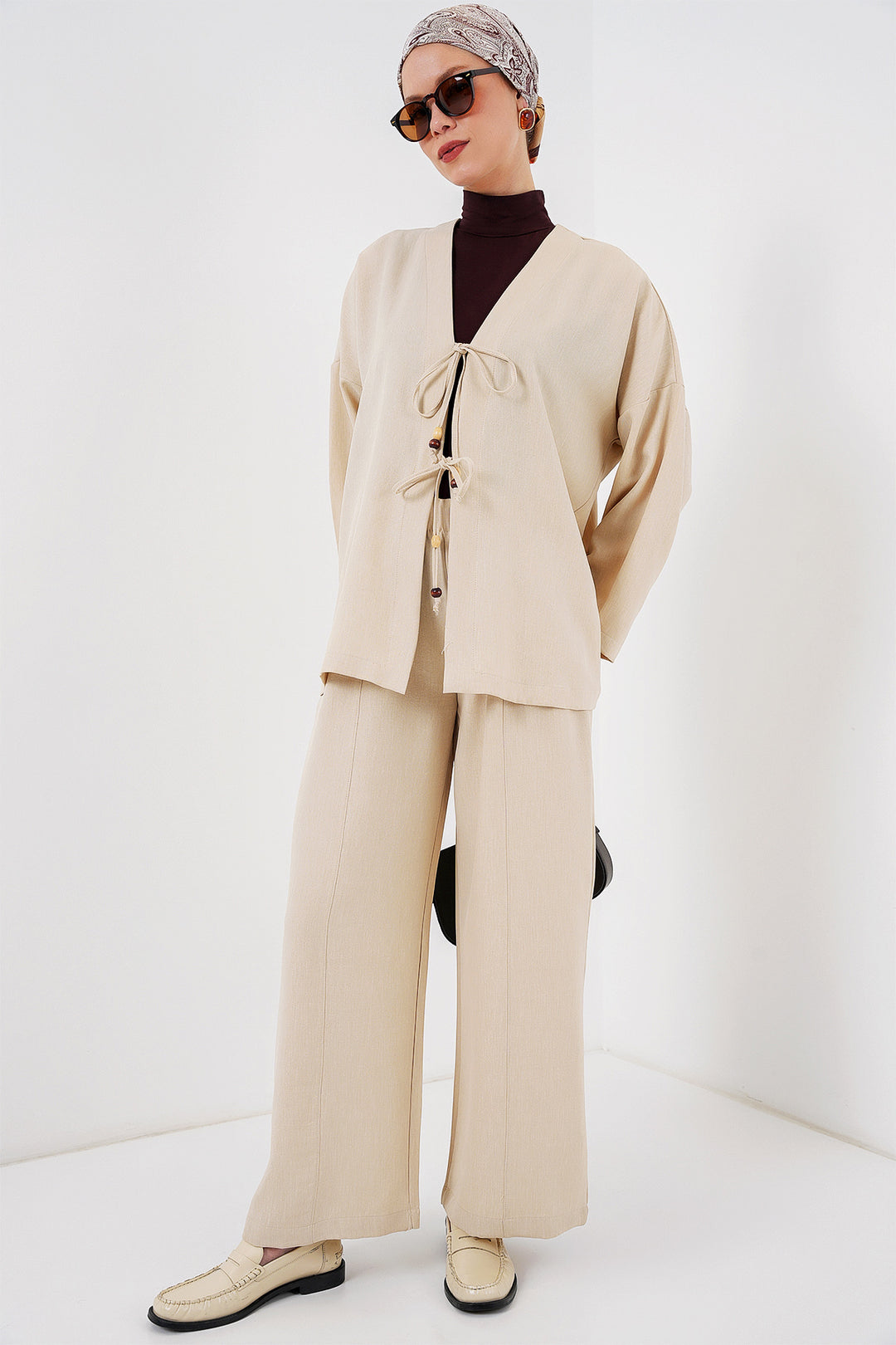 BGD Women Women's Linen Kimono Set 6727 - Cream - Mixquiahuala de Juarez