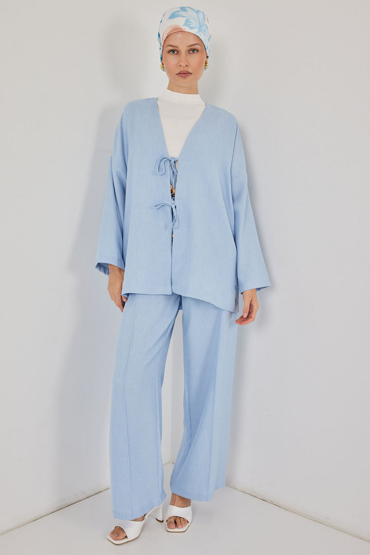 BGD Women Woman Linen Kimono Set 6727 - Blue - Berdiansk