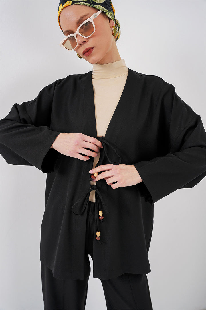 BGD Women Women's Linen Kimono Set 6727 - Black - Lausanne