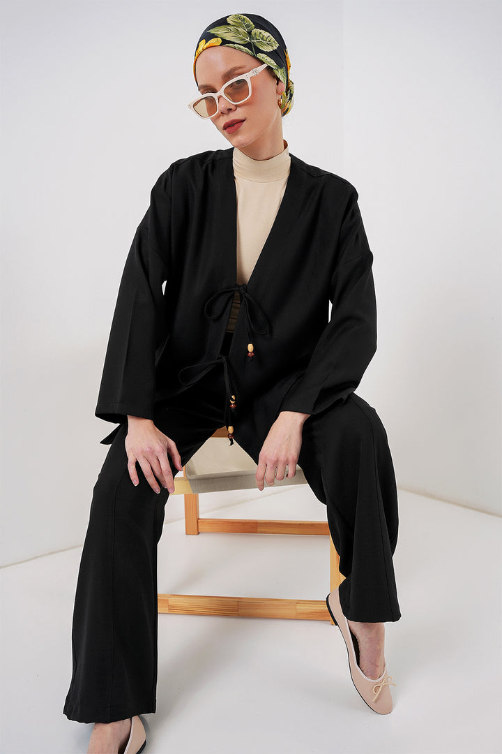 BGD Women Women's Linen Kimono Set 6727 - Black - Lausanne