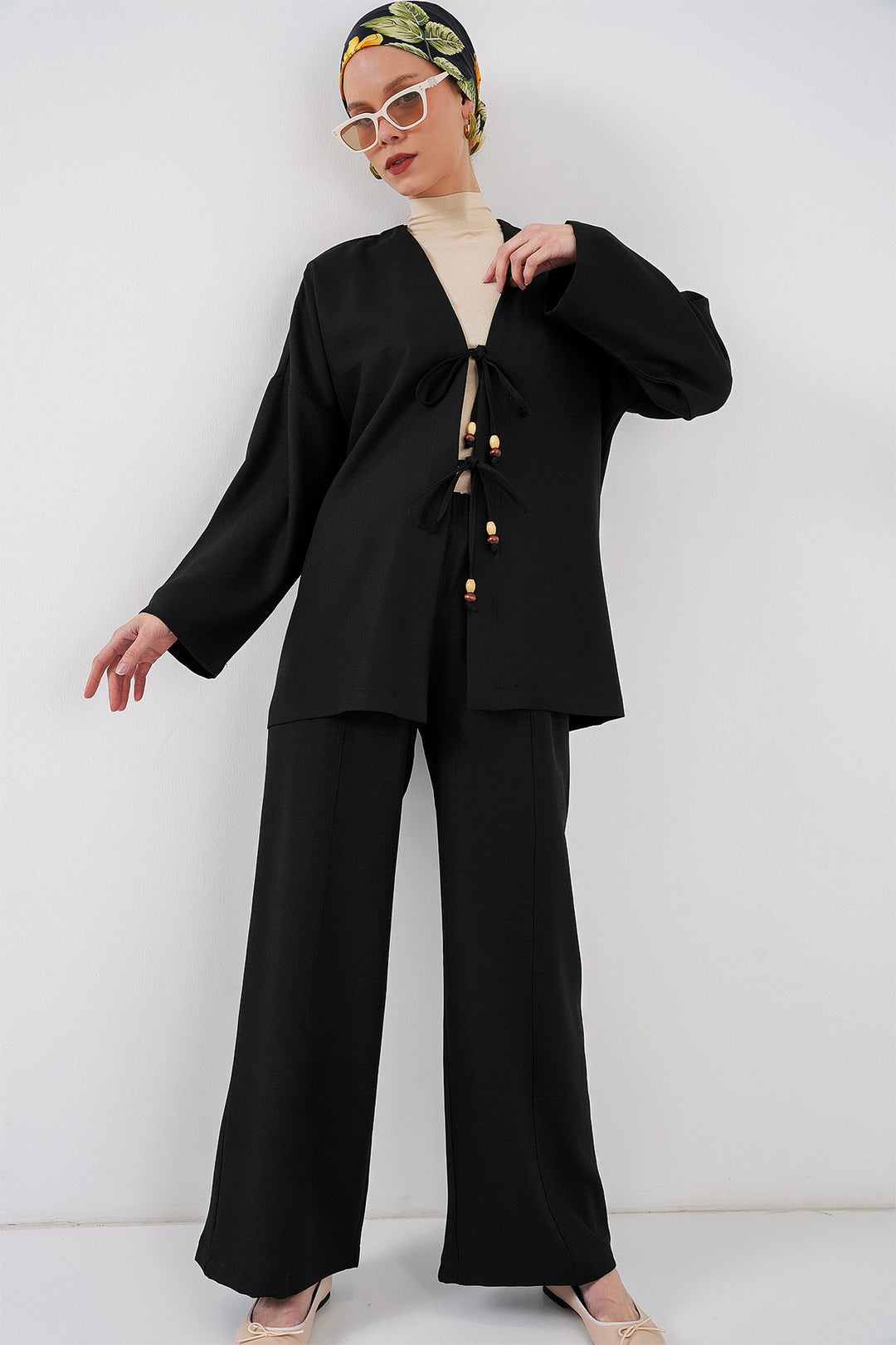 BGD Women Women's Linen Kimono Set 6727 - Black - Lausanne