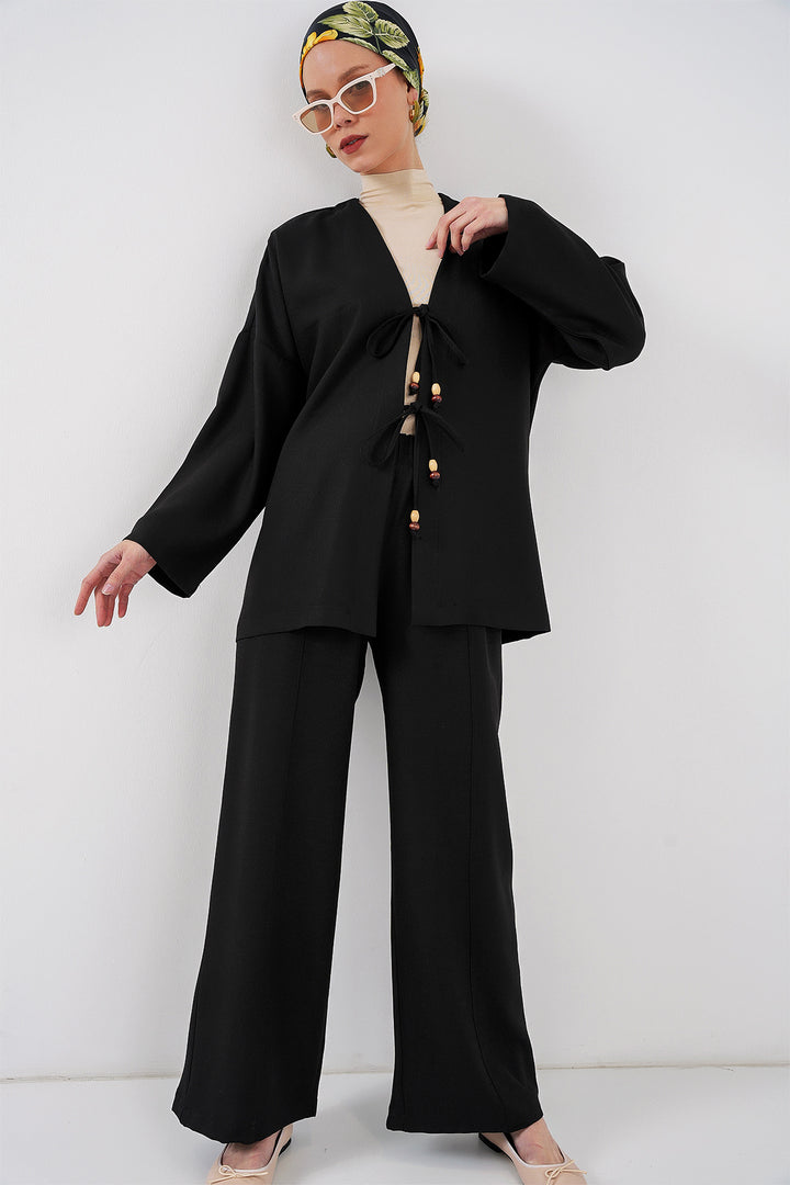 BGD Women Women's Linen Kimono Set 6727 - Black - Lausanne