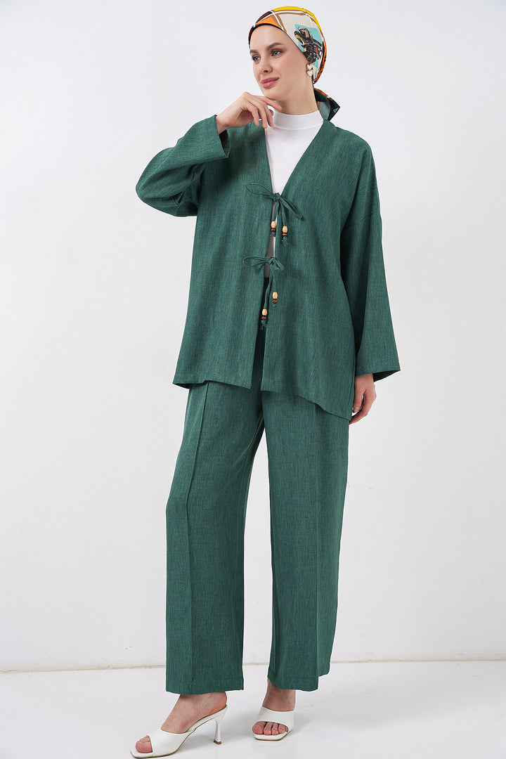 BGD Women Women's Linen Kimono Set 6727 - Emerald Green - Brentwood