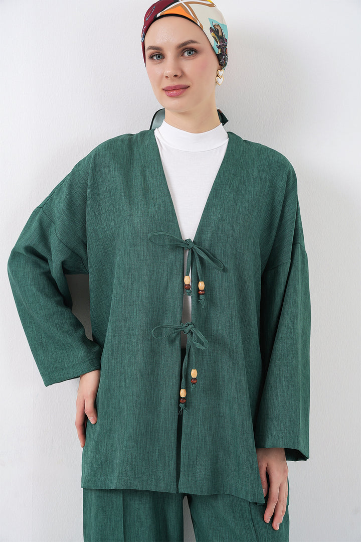BGD Women Women's Linen Kimono Set 6727 - Emerald Green - Brentwood