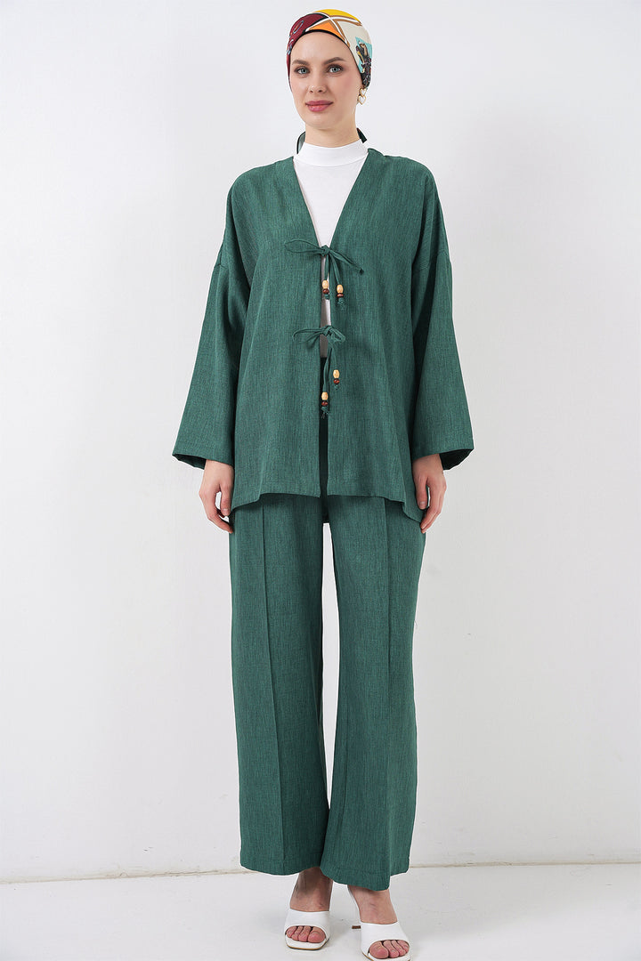 BGD Women Women's Linen Kimono Set 6727 - Emerald Green - Brentwood