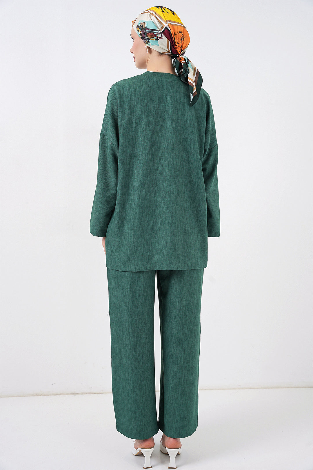 BGD Women Women's Linen Kimono Set 6727 - Emerald Green - Brentwood