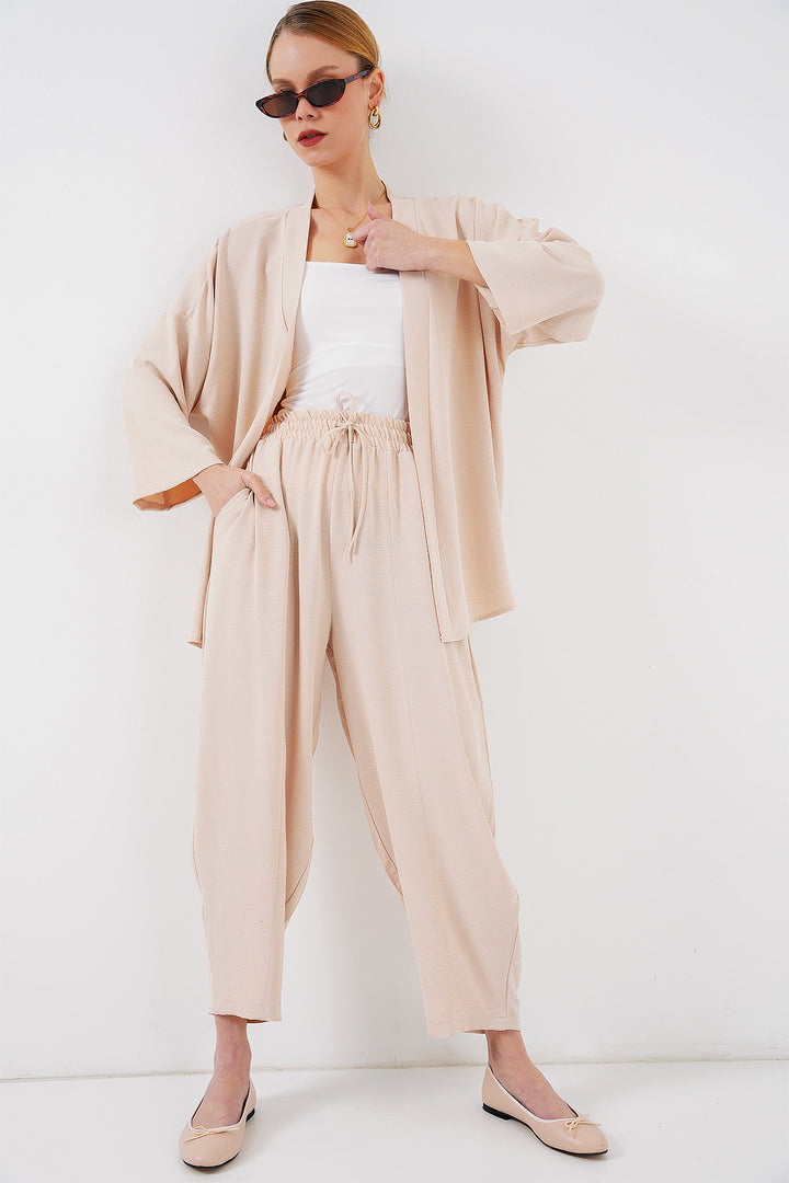 BGD Women Women's Kimono Two-Piece Set 6693 - Cream - Taxco de Alarcón