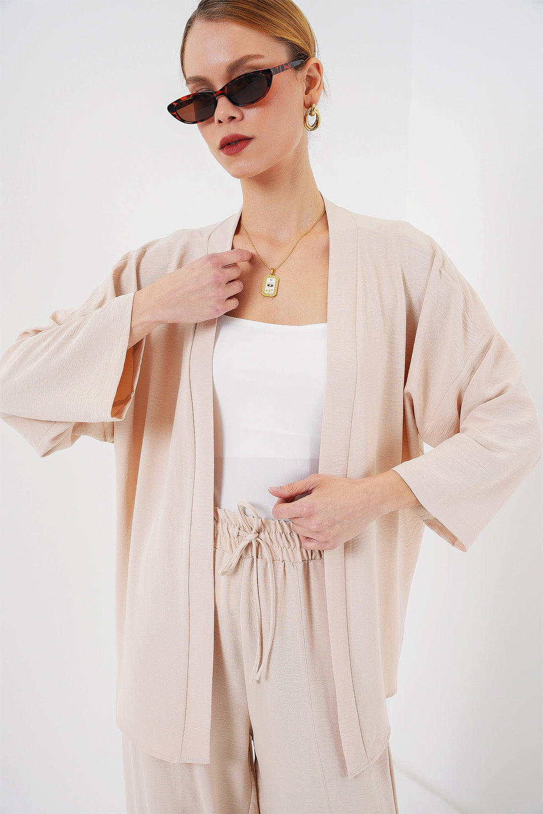BGD Women Women's Kimono Two-Piece Set 6693 - Cream - Taxco de Alarcón