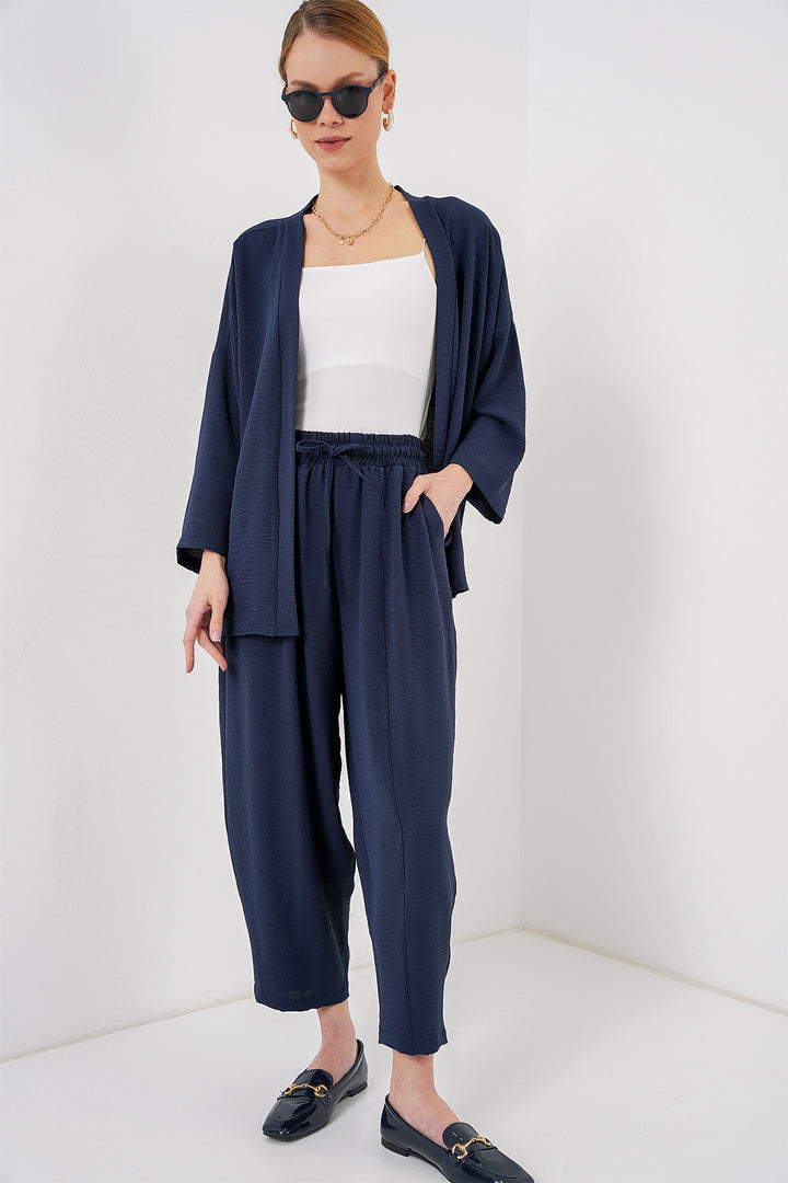 BGD Women Women's Kimono Two-Piece Set 6693 - Navy Blue - Bragadiru