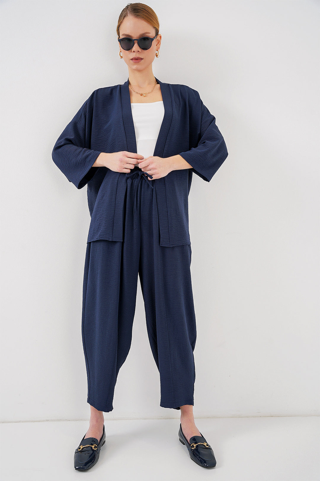 BGD Women Women's Kimono Two-Piece Set 6693 - Navy Blue - Bragadiru