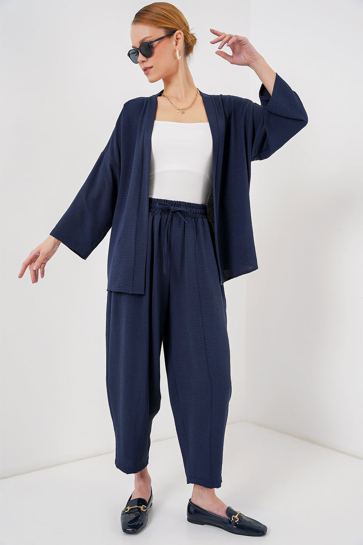 BGD Women Women's Kimono Two-Piece Set 6693 - Navy Blue - Bragadiru