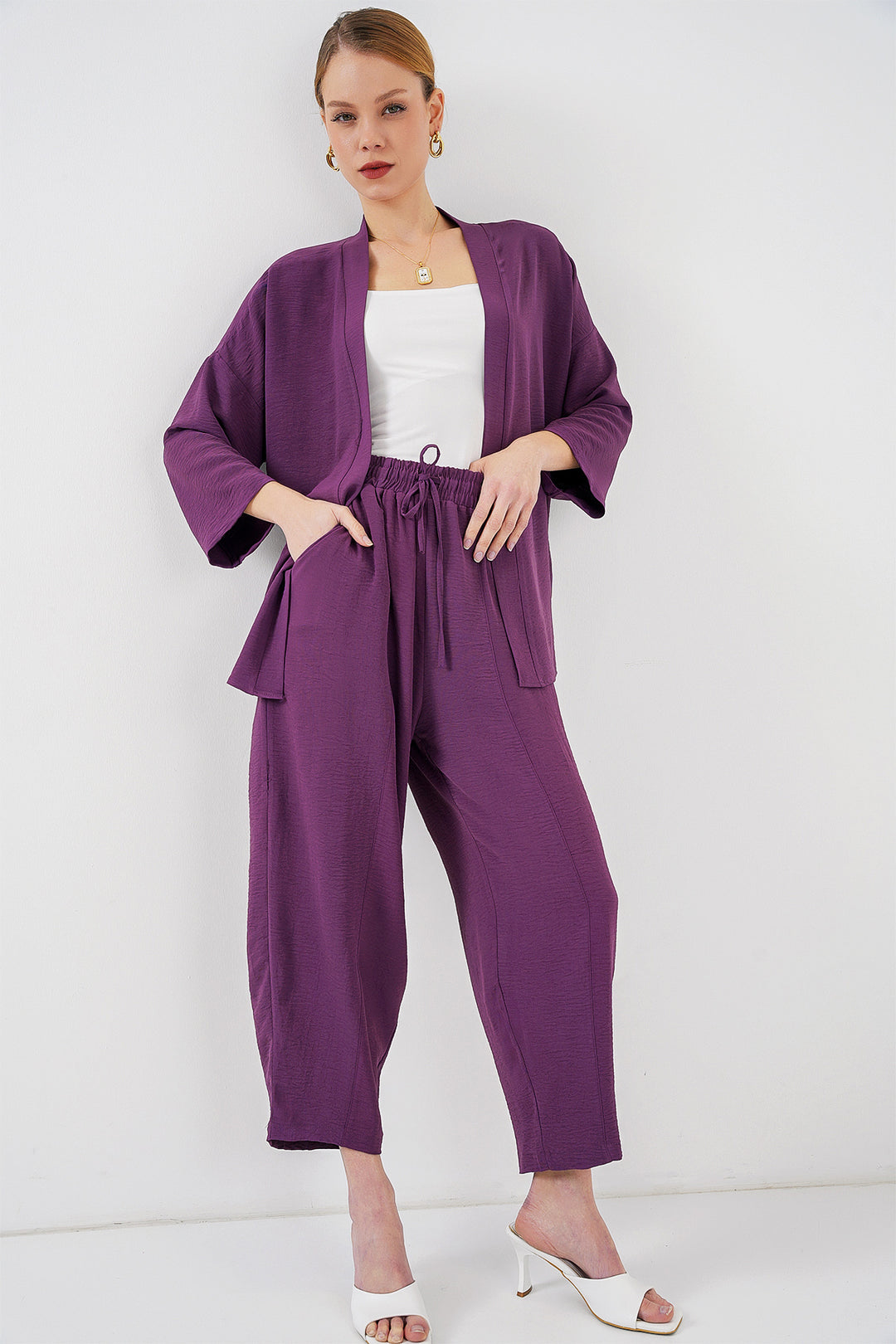 BGD Women Woman Kimono Two-Piece Set 6693 - Purple - Stolberg