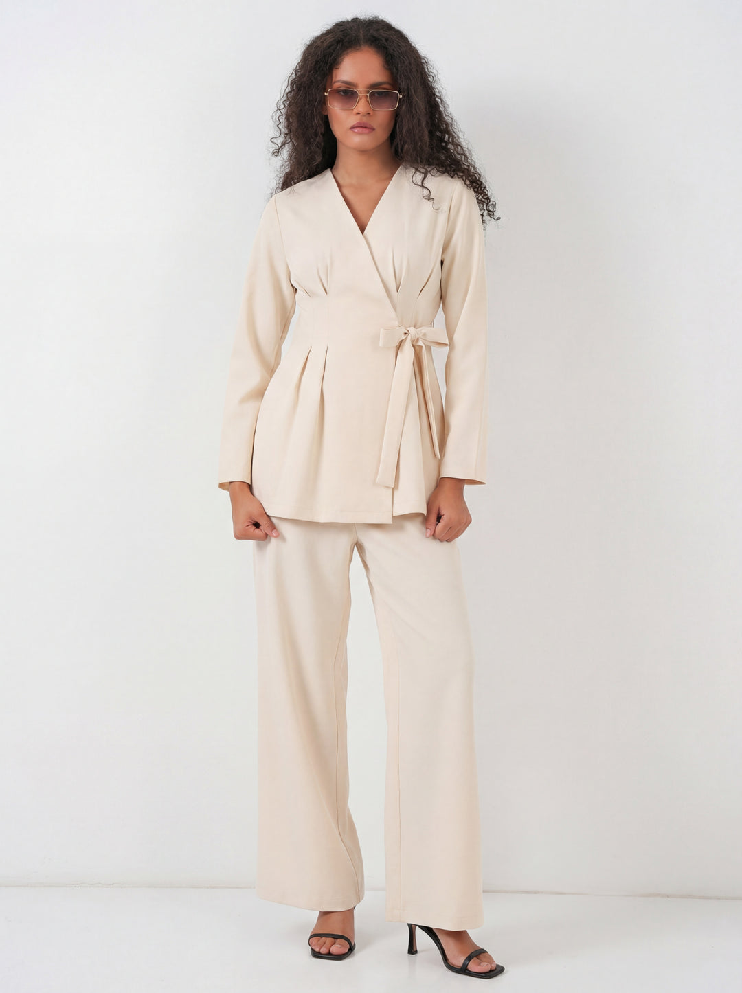 BGD Women Kadın Kimono Pantolon Kumaş Takım 30054 - Bej - Görlitz