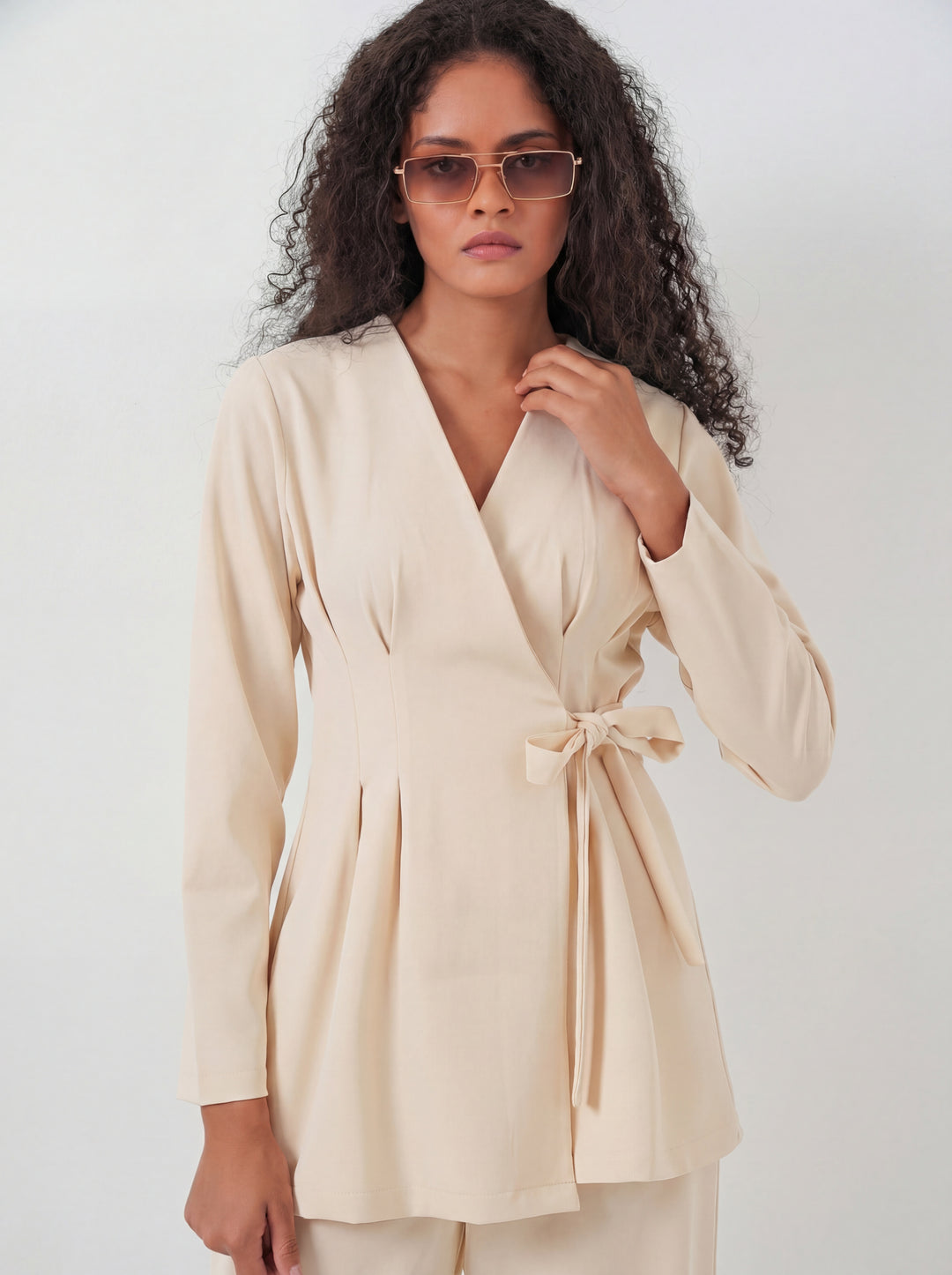 BGD Women Kadın Kimono Pantolon Kumaş Takım 30054 - Bej - Görlitz