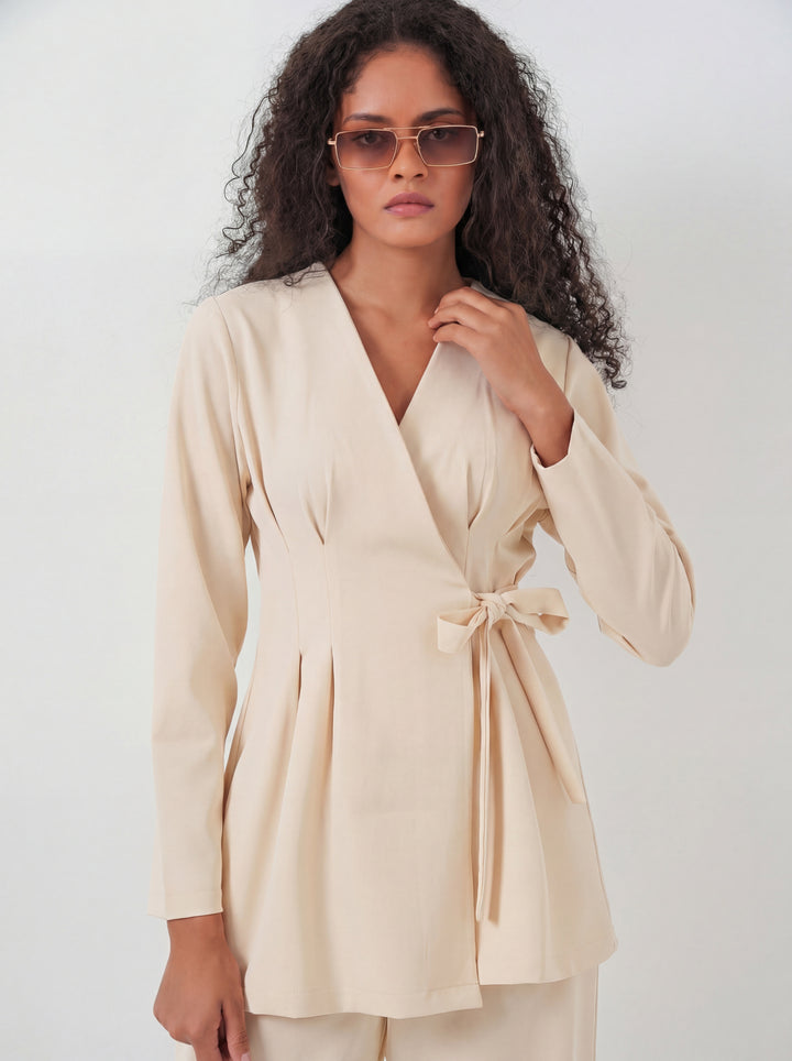BGD Women Kadın Kimono Pantolon Kumaş Takım 30054 - Bej - Görlitz