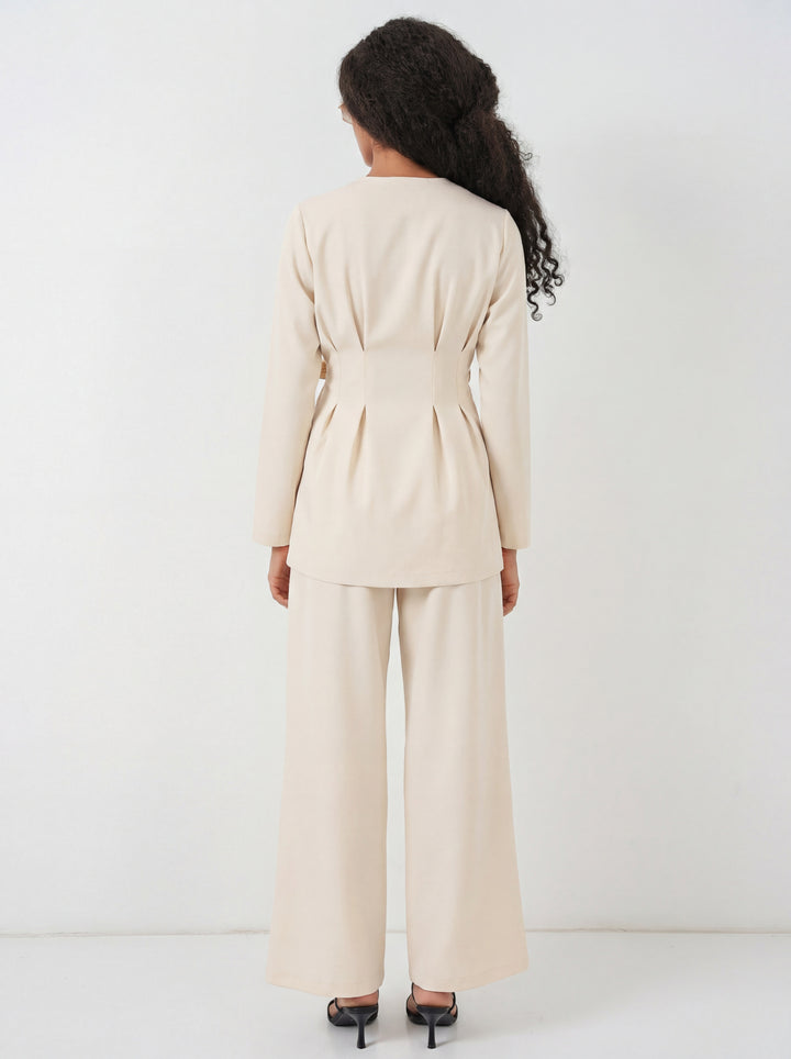 BGD Women Kadın Kimono Pantolon Kumaş Takım 30054 - Bej - Görlitz
