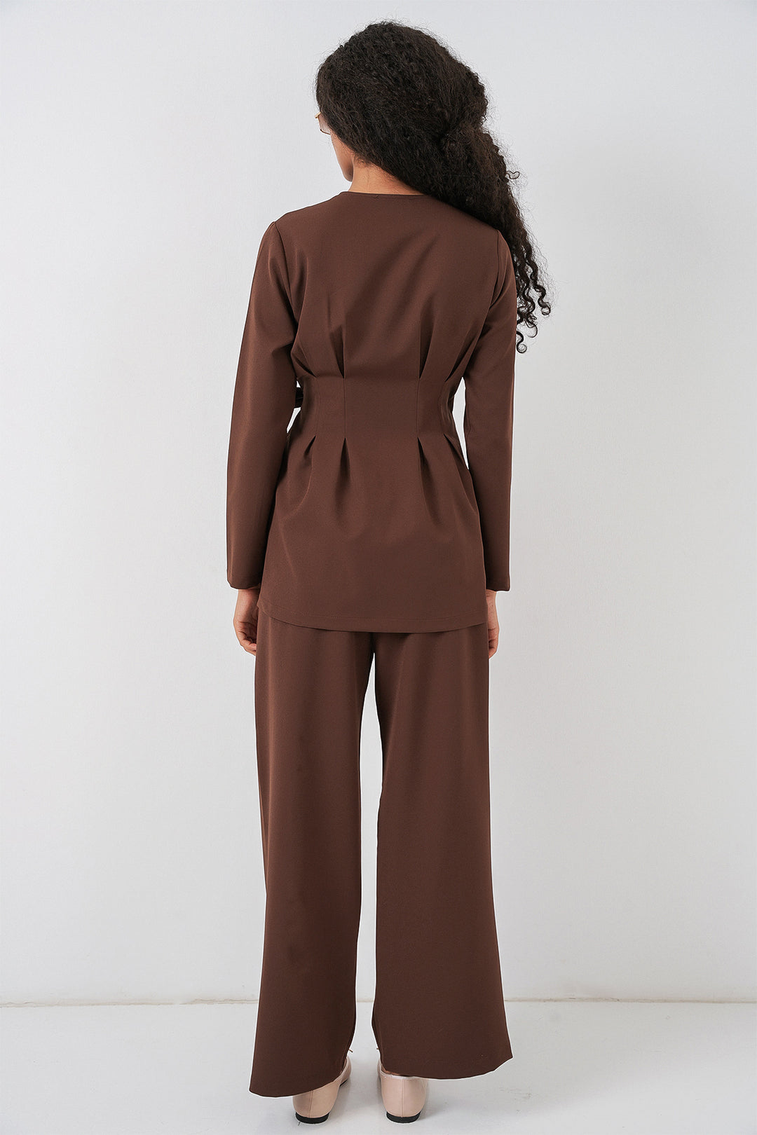 BGD Women Kadın Kimono Pantolon Kumaş Takım 30054 - Kahverengi - Seattle