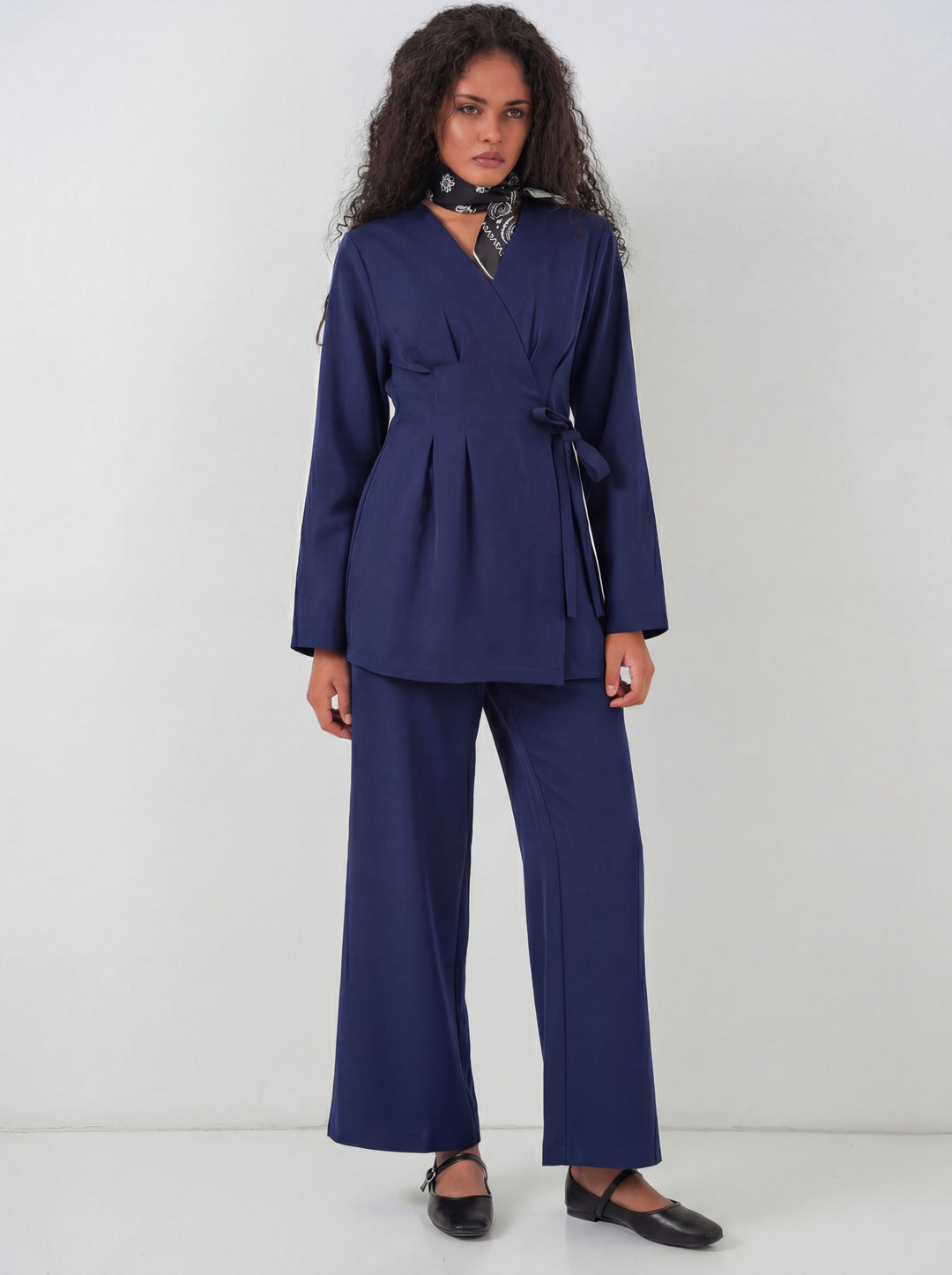 BGD Women Kadın Kimono Pantolon Kumaş Takım 30054 - Lacivert - Steyr