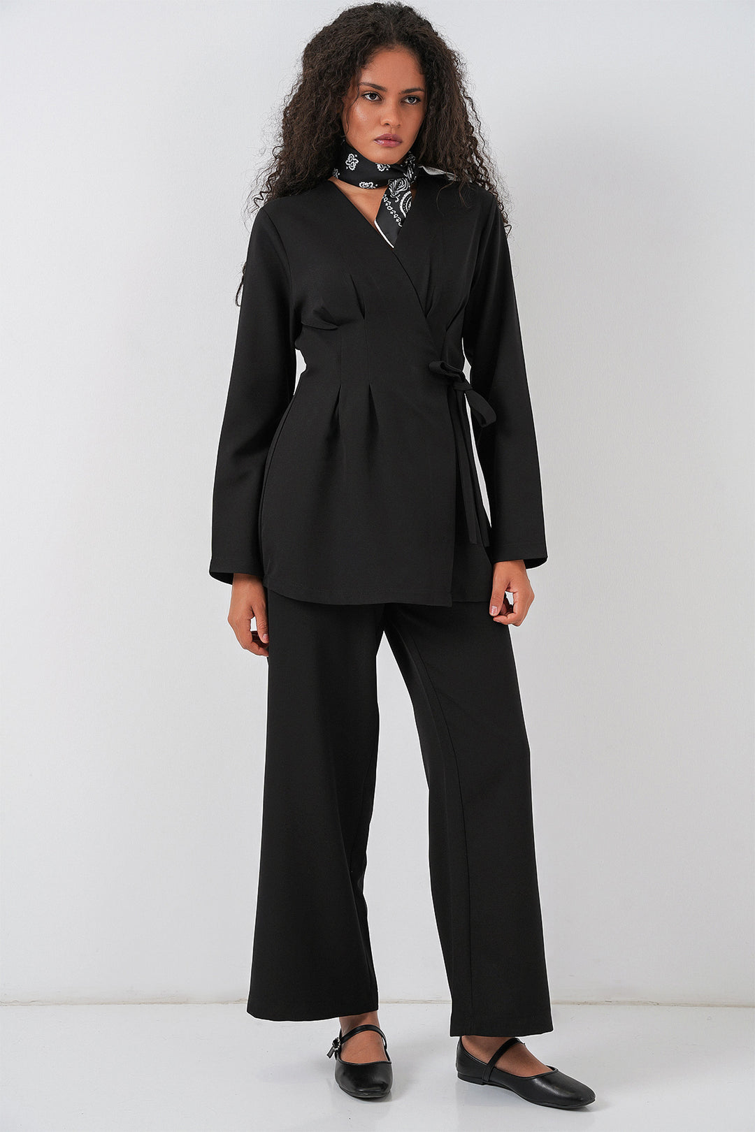 BGD Women Kadın Kimono Pantolon Kumaş Takım 30054 - Siyah - Billerica