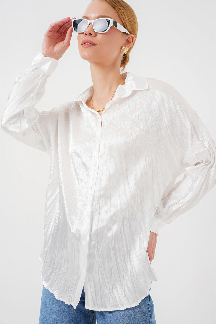 BGD Women Woman Wrinkled Satin Shirt 20316 - White - Toledo