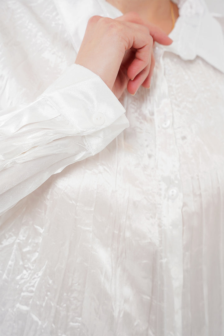 BGD Women Woman Wrinkled Satin Shirt 20316 - White - Toledo