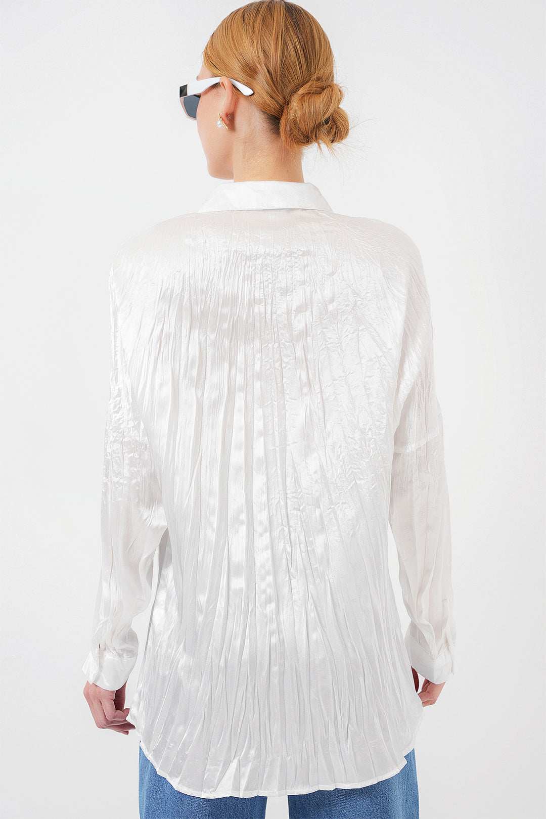BGD Women Woman Wrinkled Satin Shirt 20316 - White - Toledo