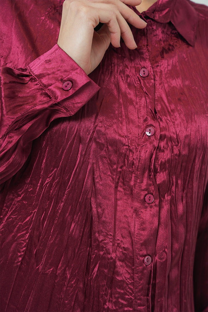 BGD Women Woman Wrinkled Satin Shirt 20316 - Burgundy - Frederick
