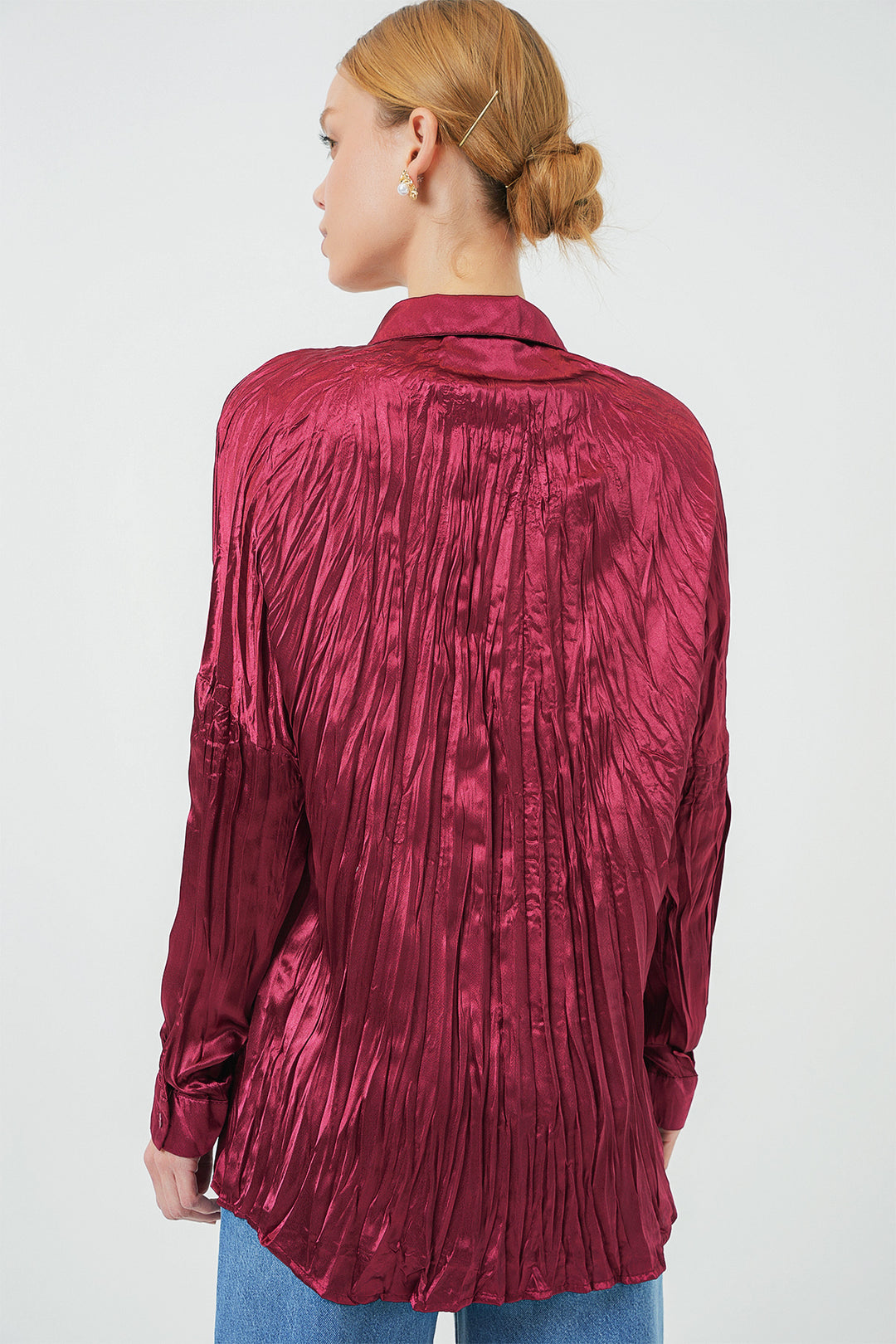 BGD Women Woman Wrinkled Satin Shirt 20316 - Burgundy - Frederick