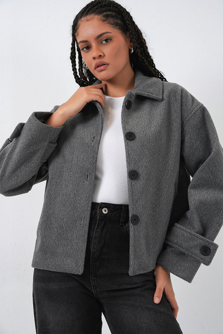 BGD Women Kadın Kısa Kaşe Ceket 0724 - Antrasit - Alytus