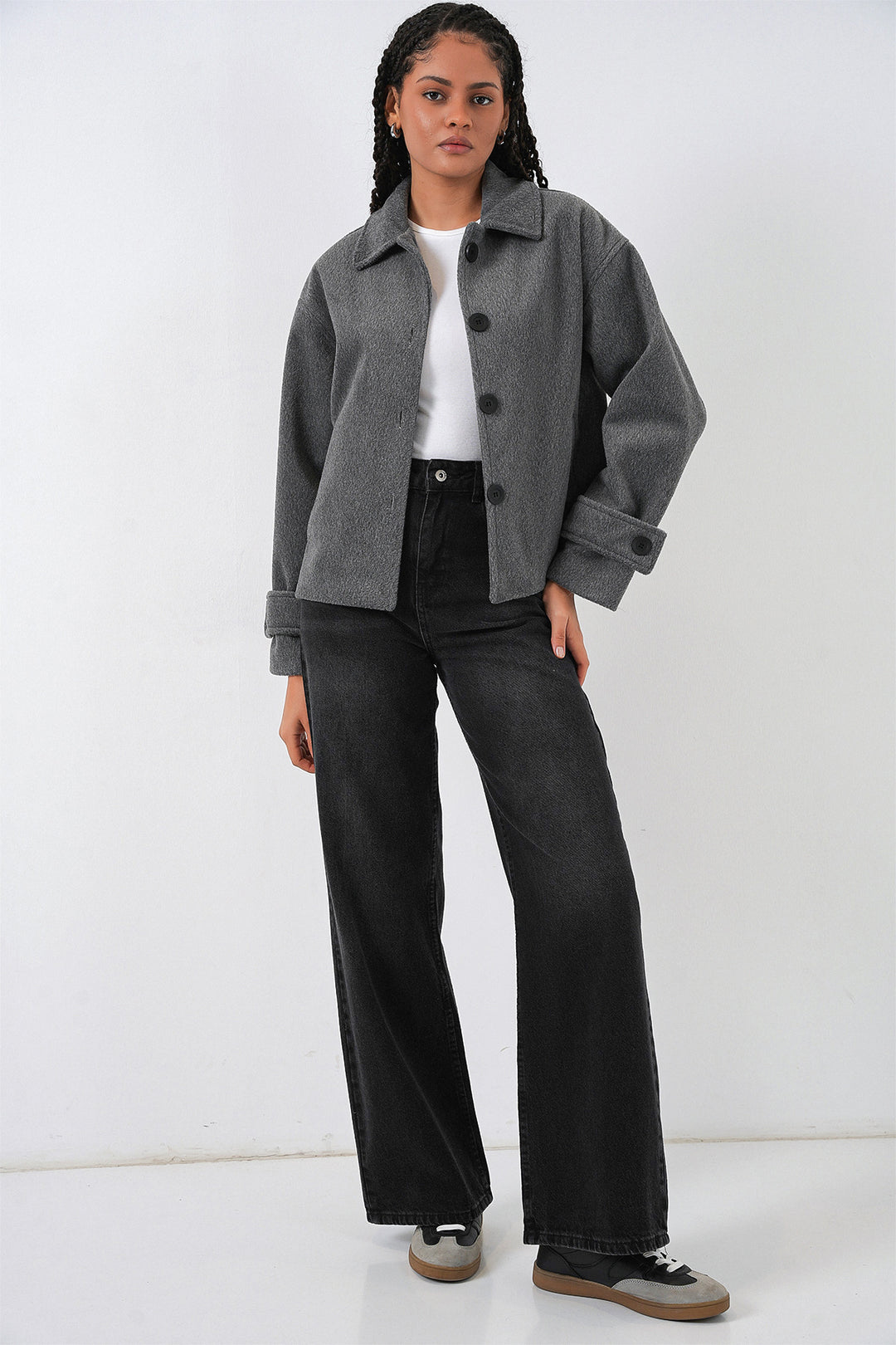 BGD Women Kadın Kısa Kaşe Ceket 0724 - Antrasit - Alytus