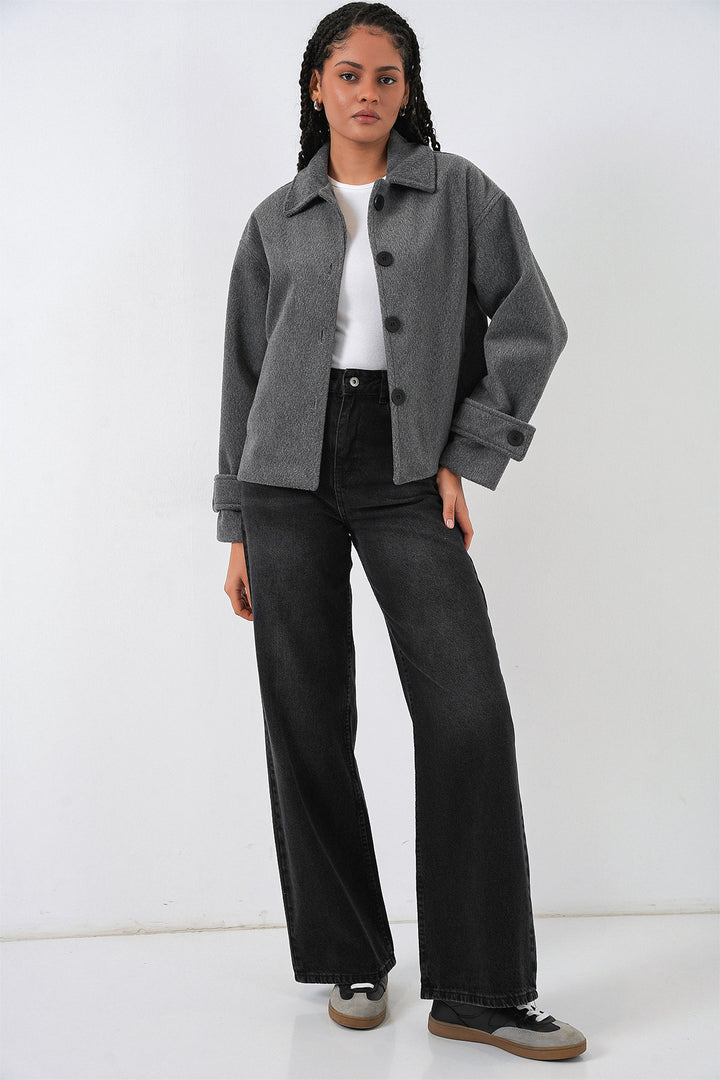 BGD Women Kadın Kısa Kaşe Ceket 0724 - Antrasit - Alytus