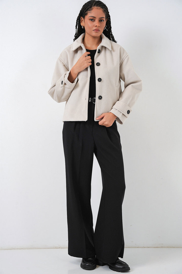 BGD Women Kadın Kısa Kaşe Ceket 0724 - Ekru - Marietta