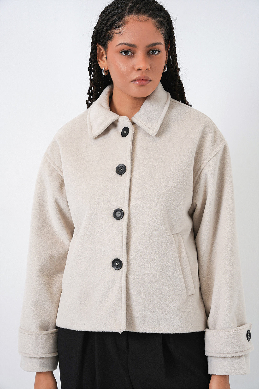 BGD Women Kadın Kısa Kaşe Ceket 0724 - Ekru - Marietta