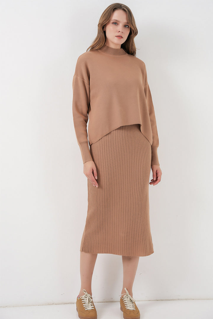 BGD Women Woman Short Sweater Dress 15958 - Camel - Paris