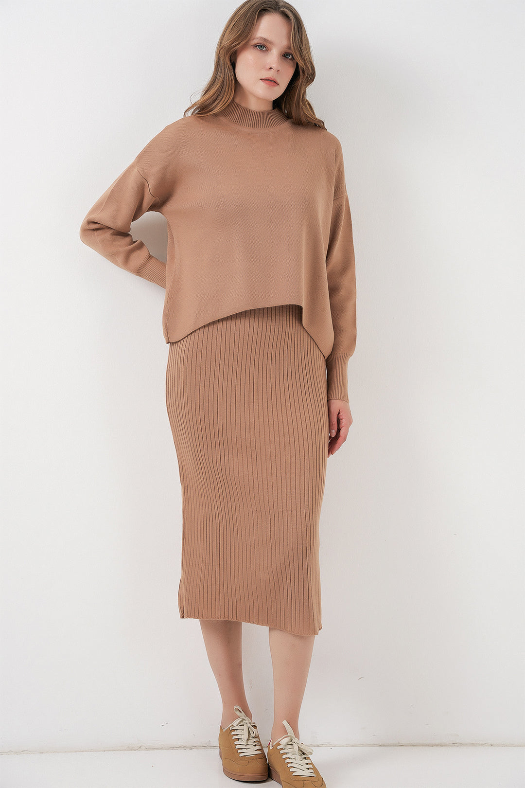 BGD Women Woman Short Sweater Dress 15958 - Camel - Paris