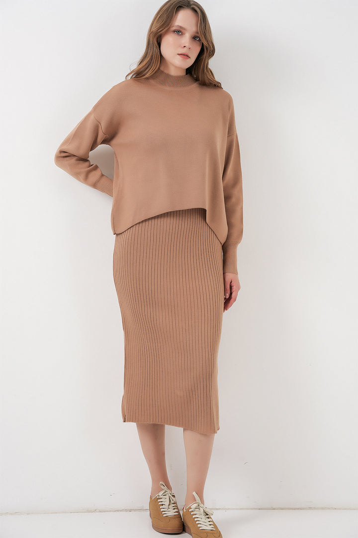 BGD Women Woman Short Sweater Dress 15958 - Camel - Paris