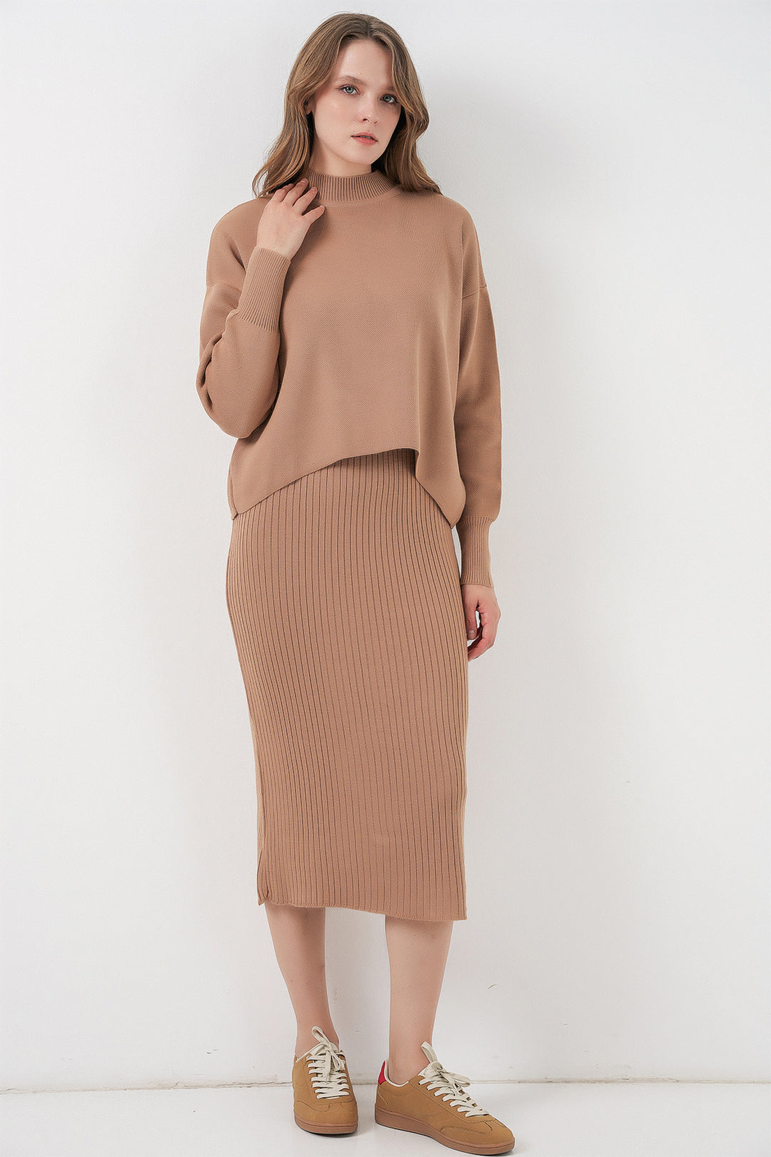 BGD Women Woman Short Sweater Dress 15958 - Camel - Paris