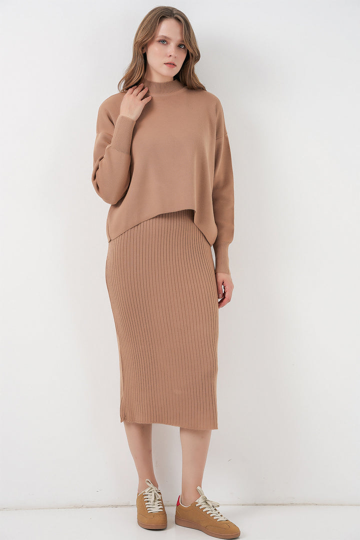 BGD Women Woman Short Sweater Dress 15958 - Camel - Paris