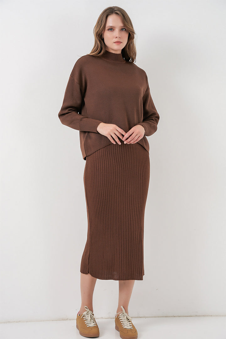 BGD Women Woman Short Sweater Dress 15958 - Brown - Brownsville